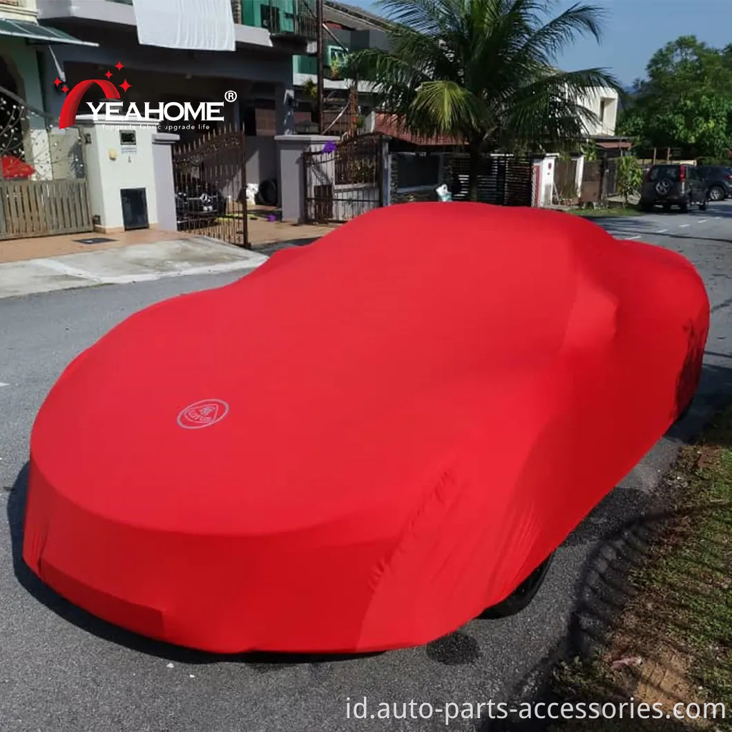 Cover mobil indoor super lembut logo cetak elastis elastis penutup otomatis napas